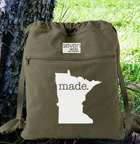Minnesota MN Made. Canvas Backpack Cinch Sack 0007