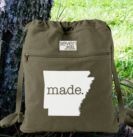 Arkansas AR Made Canvas Backpack Cinch Sack 0007