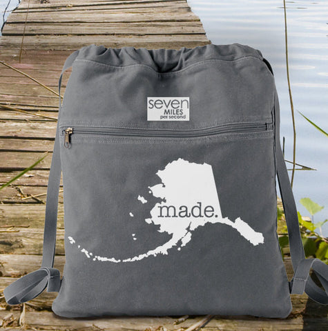 Alaska AK Made Canvas Backpack Cinch Sack 0007