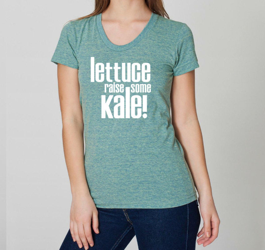 Lettuce Raise Some Kale! Tri Blend Juniors Track T-Shirt - Juniors Shirts Size S M L XL 0017