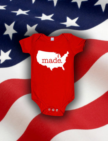 American 'Made.' Cotton One Piece Bodysuit - United States Infant Girl and Boy 0023