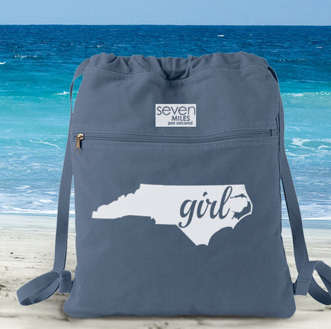 North Carolina Girl Canvas Backpack Cinch Sack 0008