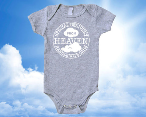 Special Delivery From Heaven • Handle with Care Postmark Cotton Baby One Piece Bodysuit - Infant Girl and Boy