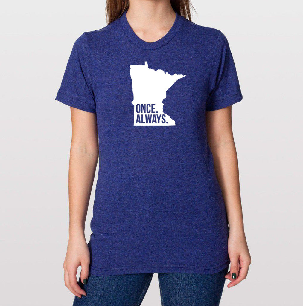Minnesota MN Once. Always. Tri Blend Track T-Shirt - Unisex Tee Shirts Size XS S M L XL xxL 0022