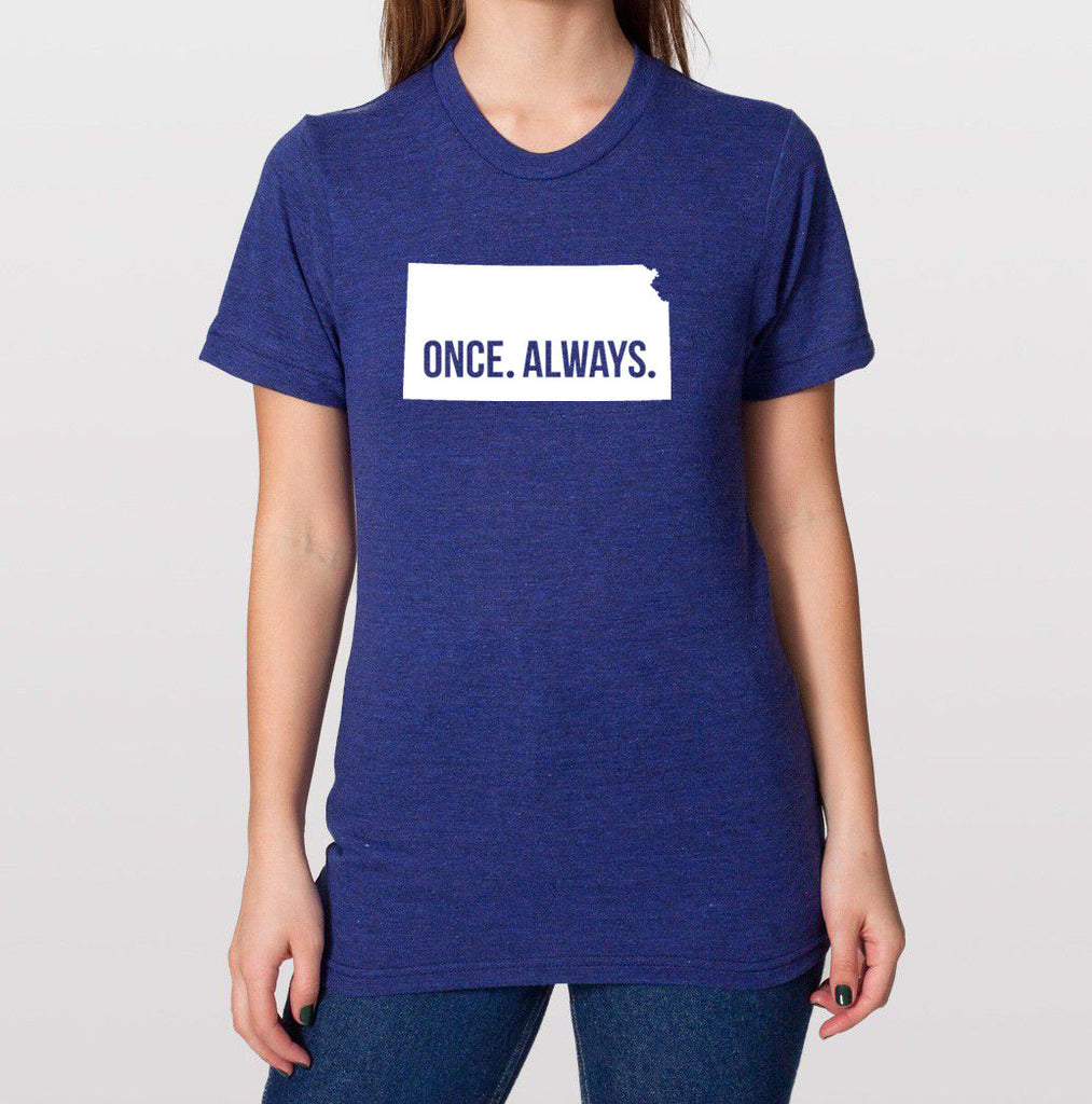 Kansas KS  Once. Always. Tri Blend Track T-Shirt - Unisex Tee Shirts Size XS S M L XL xxL 0022