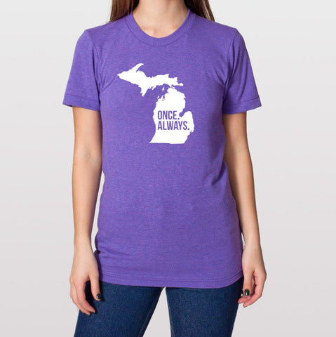 Michigan MI Once. Always. Tri Blend Track T-Shirt - Unisex Tee Shirts Size XS S M L XL xxL 0022