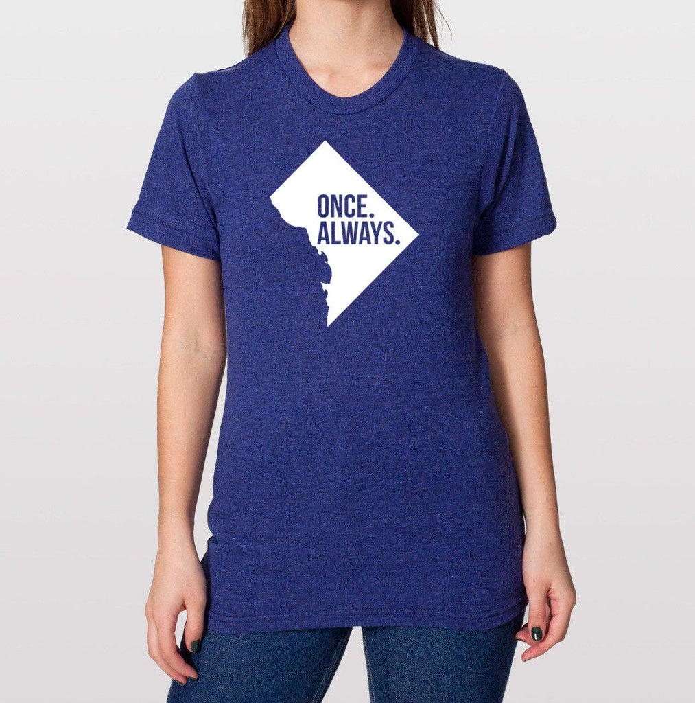Washington DC Once. Always. Home State Tri Blend Track T-Shirt - Unisex Tee Shirts Size XS S M L XL xxL