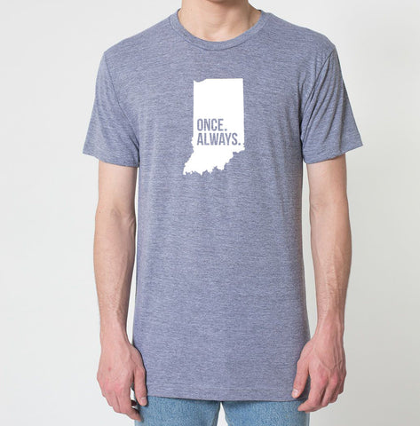 Indiana IN  Once. Always. Tri Blend Track T-Shirt - Unisex Tee Shirts Size XS S M L XL xxL 0022