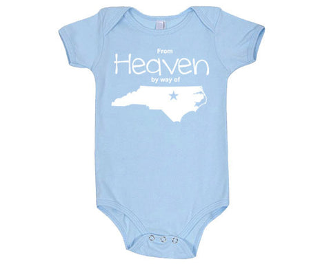 From Heaven By Way of North Carolina Customized Cotton Baby One Piece Bodysuit - Infant Girl and Boy