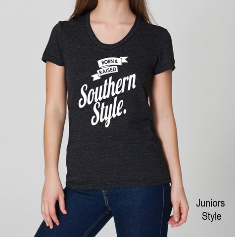 Born and Raised Southern Style. Tri Blend Track T-Shirt - Unisex & Juniors Tee Shirts Size S M L XL 2XL