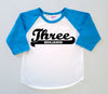 Third 3rd Birthday Personalized 'Three' Twins Poly Cotton 3/4 Raglan Sleeve Toddler Baseball Shirt
