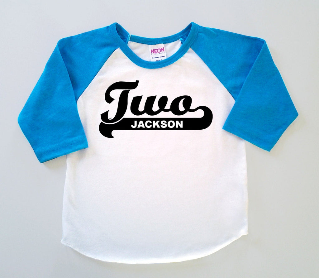 Second 2nd Birthday Personalized 'Two' Poly Cotton 3/4 Raglan Sleeve Toddler Baseball Shirt
