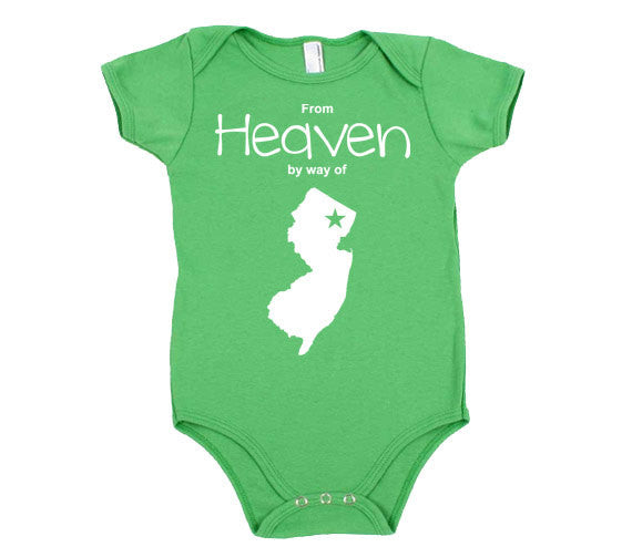 From Heaven By Way of New Jersey Customized Cotton Baby One Piece Bodysuit - Infant Girl and Boy